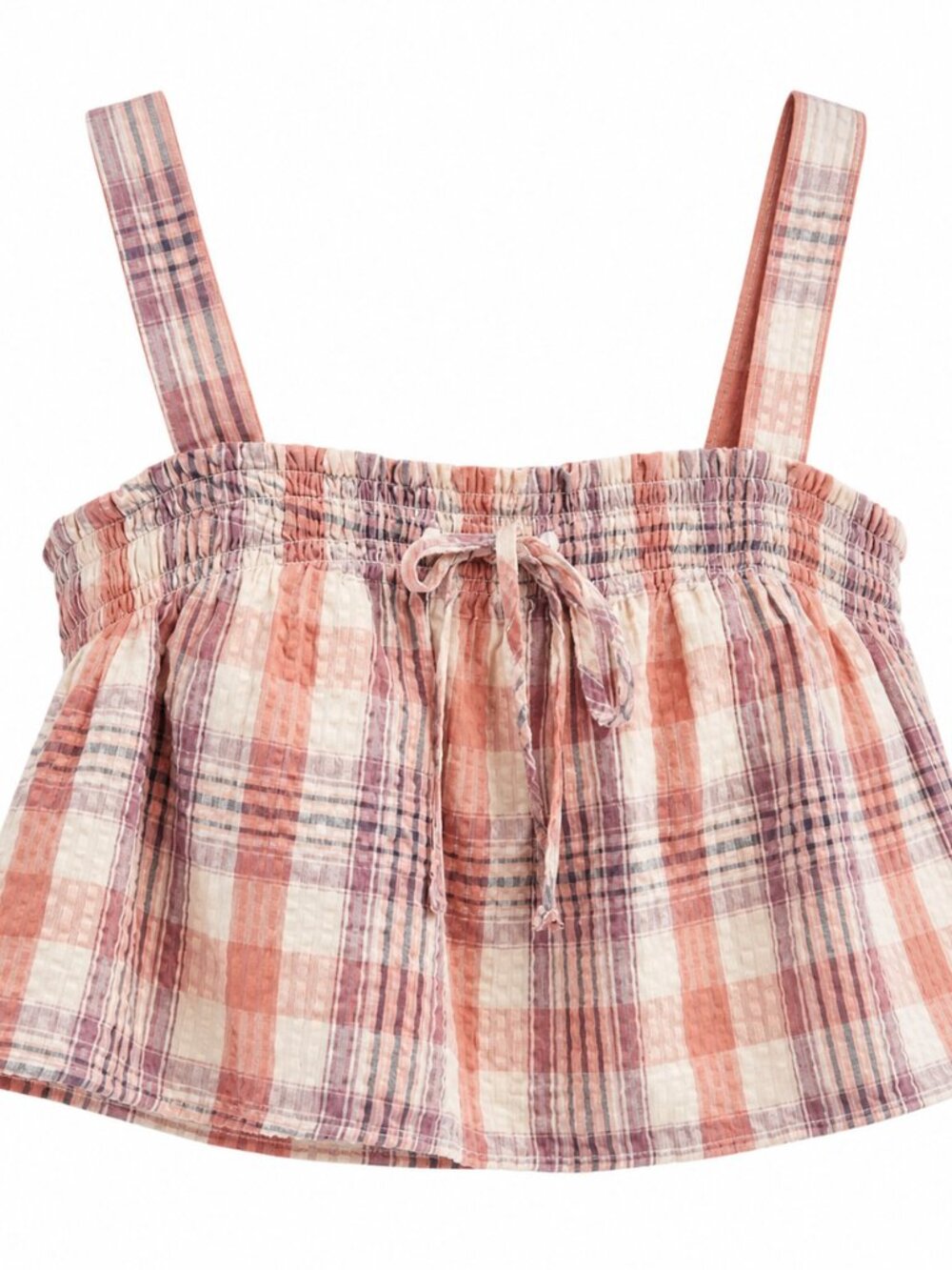 American Eagle Pink Plaid Smocked Crop Top Tie Front Tank Women’s Y2K Summer